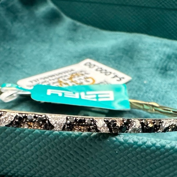 Effy 14 Yellow Gold Pave Black, Brown & White Diamond Leopard Bangle Bracelet - Picture 3 of 6